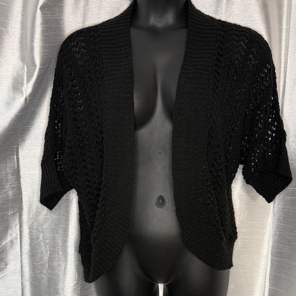 Allison Brittney Open Cardigan Loose Knit Black Whimsygoth Dolman Sleeve 2X